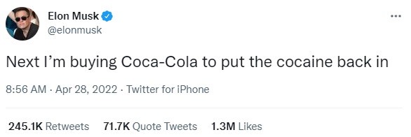 马斯克称将要收购可口可乐 把可卡因重新加进去