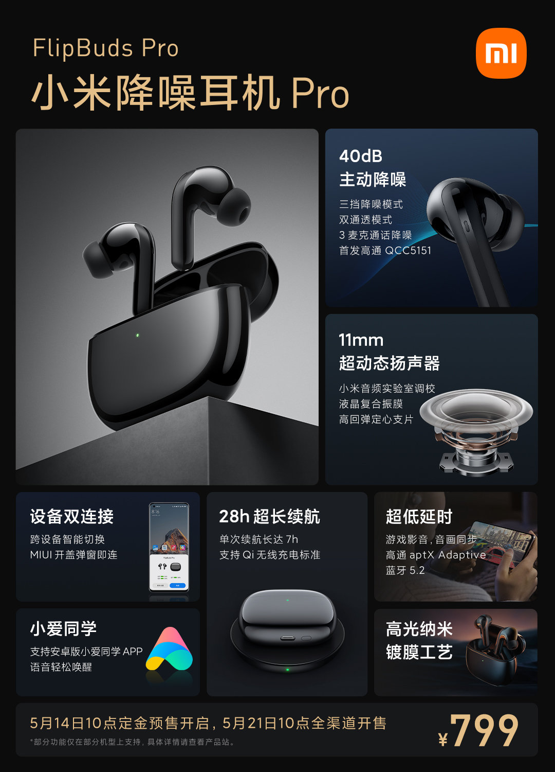 小米FlipBuds Pro降噪耳机发布 售价799元 堪比AirPods Pro