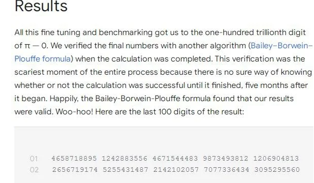 谷歌云再次打破自创圆周率计算纪录 达到百万亿位