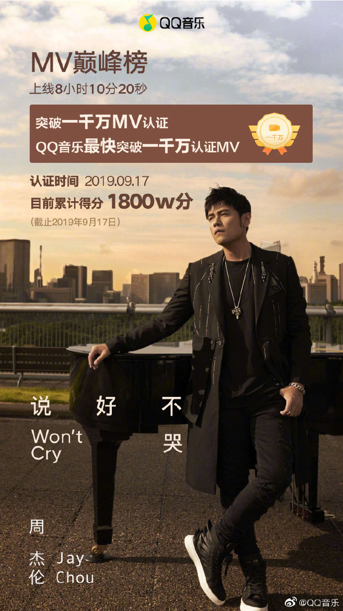 服务器崩溃！周董新歌《说好不哭》已成为QQ音乐销量最高单曲